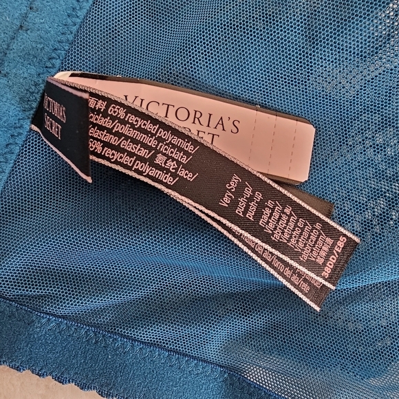 Victoria Secret Teal Lace Corset Bustier Push-Up Bra 38DD Very Sexy Shine Strap - Picture 12 of 14